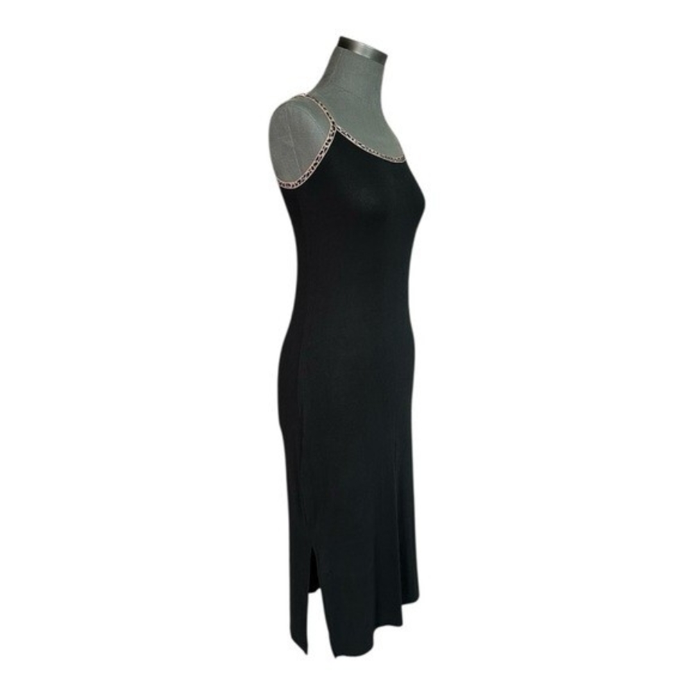 Victoria's Secret Black Modal Rib Nightgown XS Leopard Print Trim Slip Dress EXC - Picture 4 of 6